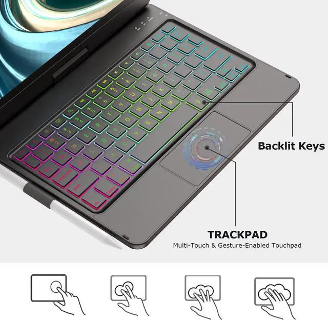 Alt view image 3 of 5 - Touchpad Keyboard Case for iPad 9th/8th/7th Generation 10.2 inch(Black) Bundle with Stylus Pen for iPad Compatible with 2018-2022
