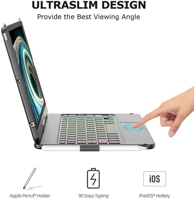 Alt view image 5 of 5 - Touchpad Keyboard Case for iPad 9th/8th/7th Generation 10.2 inch(Black) Bundle with Stylus Pen for iPad Compatible with 2018-2022