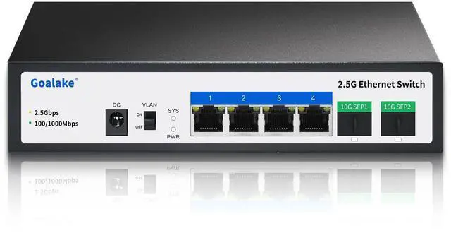 Main image of Goalake 6 Ports Ethernet Switch, 4X 2.5G RJ45 Ports and 2X 10G SFP Port, 60Gbps Switching Capacity, Ideal for 2.5G NAS, 4K Video, Gaming PC, 2.5G Server, 2.5G WiFi 6 AP, 2.5G PCIe Adapter 2.5G Gigabit
