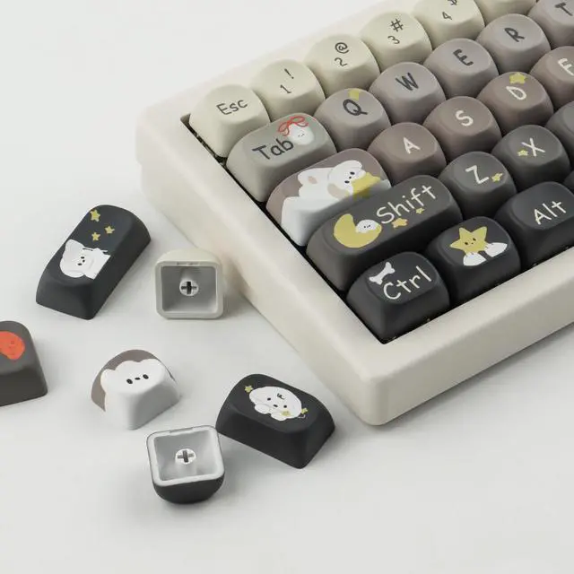 Alt view image 2 of 5 - Tsungup PBT MOA Profile Keycaps,151 Keys Cute Daydreamer Custom Keycaps 60 75 Percent, Dye-Sub Grey White Keycap Set Key Caps Keyboard for Cherry Gateron MX Swithes Mechanical Keyboards