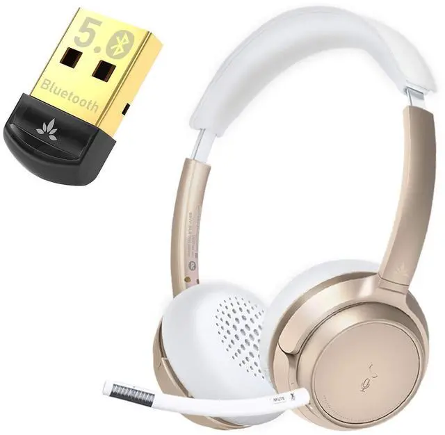 Main image of Avantree DG45 & AH6B, Bundle - USB Bluetooth 5.0 Adapter for Windows PC with Data Transfer, Enable Wireless Devices & Wireless Headphones, Detachable Mic, 22 Hrs Playtime, Soft Padding, Lightweight
