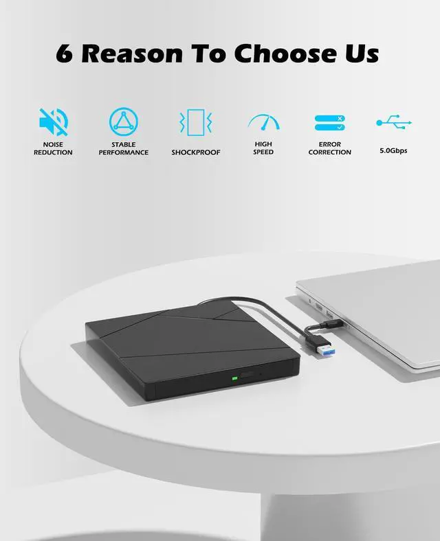 Alt view image 5 of 5 - Wbacon External Blu-ray Drive, External Blueray/DVD Drive for PC External Bluray Burner with Extension Data Cable USB 3.0 Type-C Compatible with Windows/MacOS/Linux Laptop Desktop