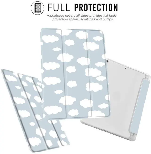 Alt view image 2 of 5 - MAYCARI White Cloud Case for iPad 10.2 inch 2021/2020/2019 with Pencil Holder, Cute for iPad 9th/8th/7th Generation Protective Case with Soft TPU Back, Auto Sleep/Wake Cover Slim Shell