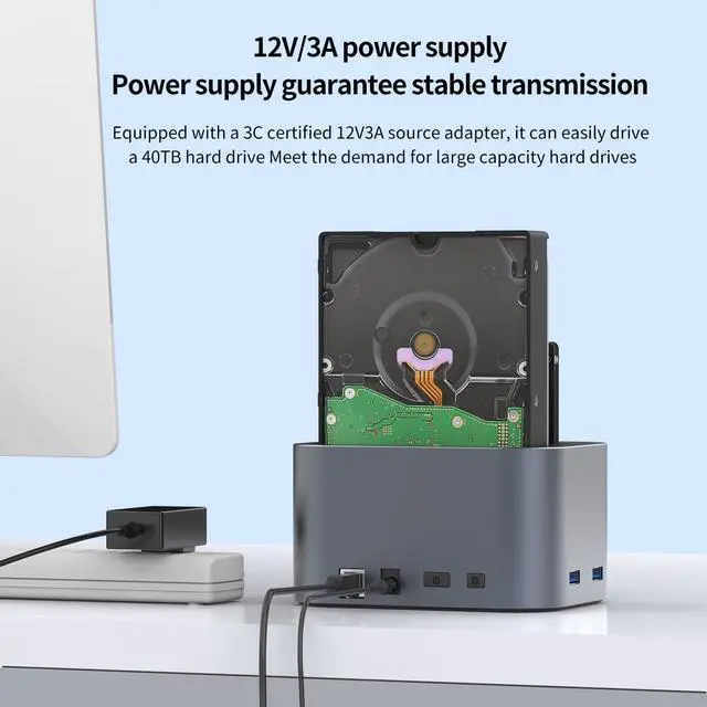 Alt view image 5 of 5 - GODO Hard Drive Dock USB 3.0 to SATA I/II/III RGB Dual Bay Aluminum External Hard Drive Docking Station for 2.5 3.5 inch SATA HDD SSD Support UASP, 2x16TB + 2 USB3.0 Ports