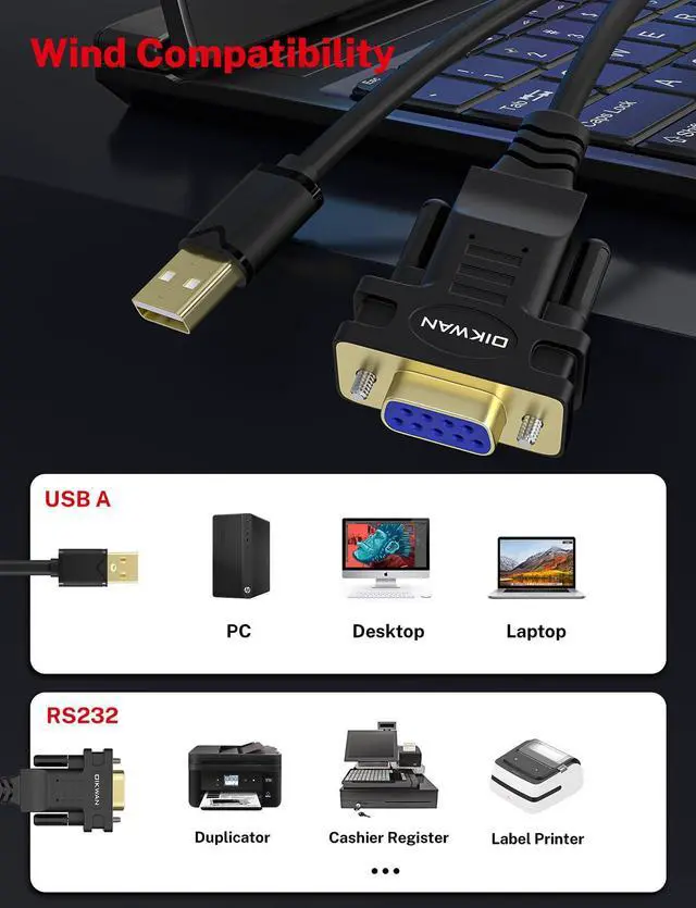 Alt view image 5 of 5 - OIKWAN 12ft USB to Serial Adapter,USB to RS232 DB9 Female Serial Cable with FT232 Chipset Supports Windows 11 10 8 7 Mac Linux