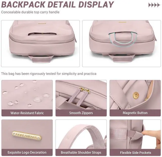 Alt view image 2 of 5 - GOLF SUPAGS Women Laptop Backpack Fits 15.6 Inch Notebook Casual Daypack Everyday Bag for Work Travel College Backpack Book Bags (Pinkish Grey)