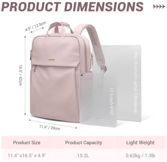 Alt view image 3 of 5 - GOLF SUPAGS Women Laptop Backpack Fits 15.6 Inch Notebook Casual Daypack Everyday Bag for Work Travel College Backpack Book Bags (Pinkish Grey)