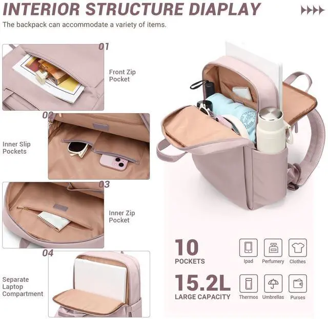 Alt view image 4 of 5 - GOLF SUPAGS Women Laptop Backpack Fits 15.6 Inch Notebook Casual Daypack Everyday Bag for Work Travel College Backpack Book Bags (Pinkish Grey)