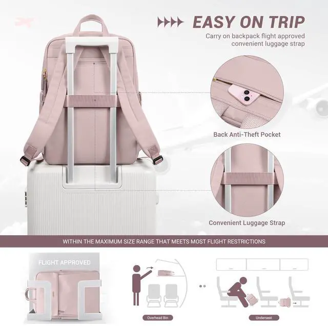 Alt view image 5 of 5 - GOLF SUPAGS Women Laptop Backpack Fits 15.6 Inch Notebook Casual Daypack Everyday Bag for Work Travel College Backpack Book Bags (Pinkish Grey)