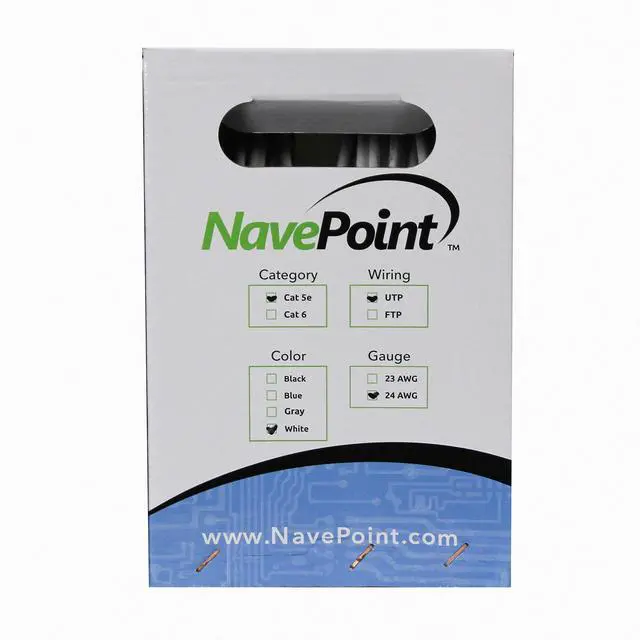 Alt view image 2 of 3 - NavePoint CAT5e (CCA), 250ft, White, Solid Bulk Ethernet Cable, 24AWG 4 Pair, Unshielded Twisted Pair (UTP)