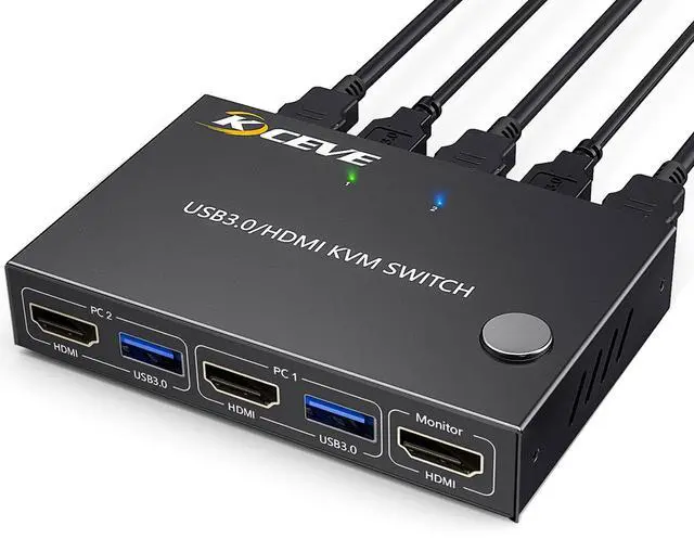 Main image of KCEVE KVM Switch 1 Monitor 2 Computers 4K@60Hz, HDMI KVM Switch for 2 Computer Share 1 Monitor and 4 USB 3.0 Devices, with Wired Remote