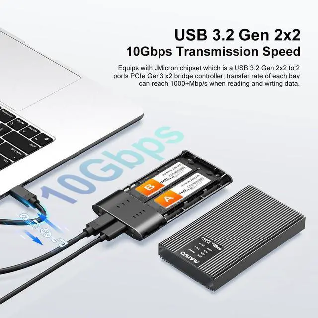 Alt view image 2 of 5 - MAIWO M.2 NVMe SSD Cloner, Dual Bay Enclosure Duplicator for M-Key PCIe NVMe/AHCI SSDs, 20Gbps USB C 3.2 GEN2x2, 16TB Capacity
