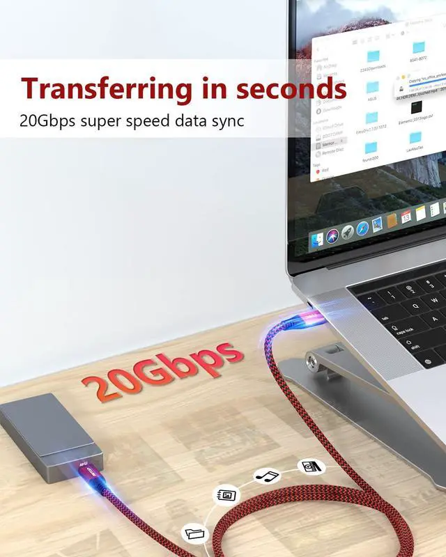 Alt view image 4 of 5 - RIITOP USB C to USB C [5FT, 20Gbps]+ USB C to C with C-A Adapter [1FT]