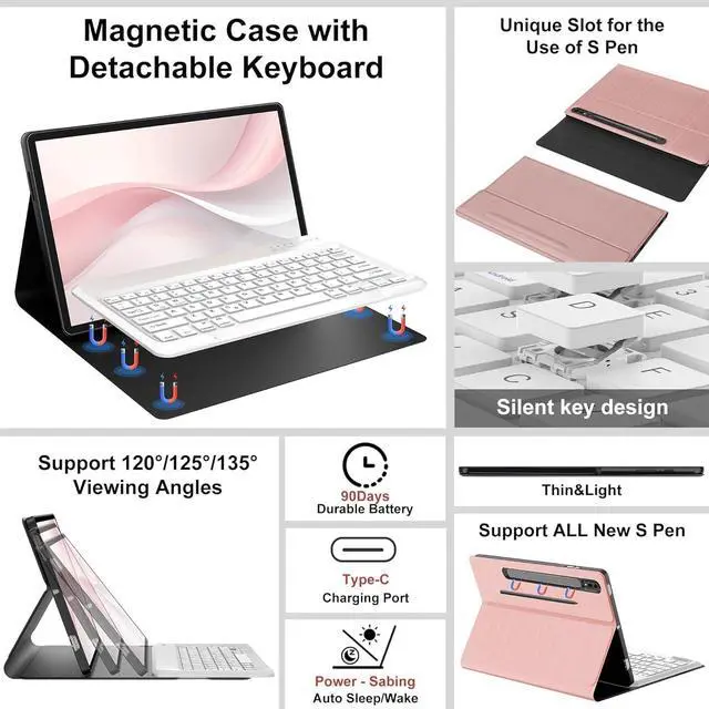 Alt view image 3 of 5 - Galaxy Tab S10 Ultra 2024/S9 Ultra 2023/S8 Ultra 2022 14.6 inch Keyboard Case| Slim Case with Detachable Wireless Bluetooth Keyboard| Protective Folio Stand Cover with S Pen Holder| Auto Sleep/Wake