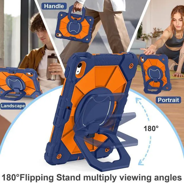 Alt view image 5 of 5 - Scnioy Case for iPad (A16) 11th Generation 11 Inch (2025) / iPad 10th Generation Case 10.9 Inch (2022) with 360° Rotating Stand Screen Protector Pen Holder Shoulder Strap, Navy Orange
