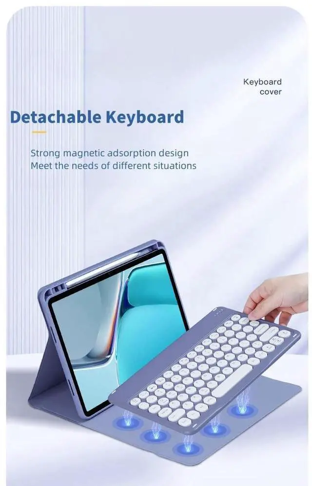 Alt view image 3 of 5 - Keyboard Case for iPad 9th/8th/7th Generation/Air 3/Pro10.5,with Pencil Holder, Cute Candy Color Round Key Detachable Keyboard for iPad9/iPad8/iPad7, Mint Green