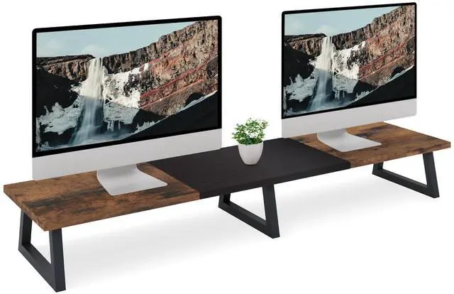 Main image of TEAMIX 42 inch Large Dual Monitor Riser, Extra Long Monitor Stand Riser Wide TV Stand Riser Monitor Stand for 2 Monitors Wood & Steel Desktop Riser Desk Organization Home Office