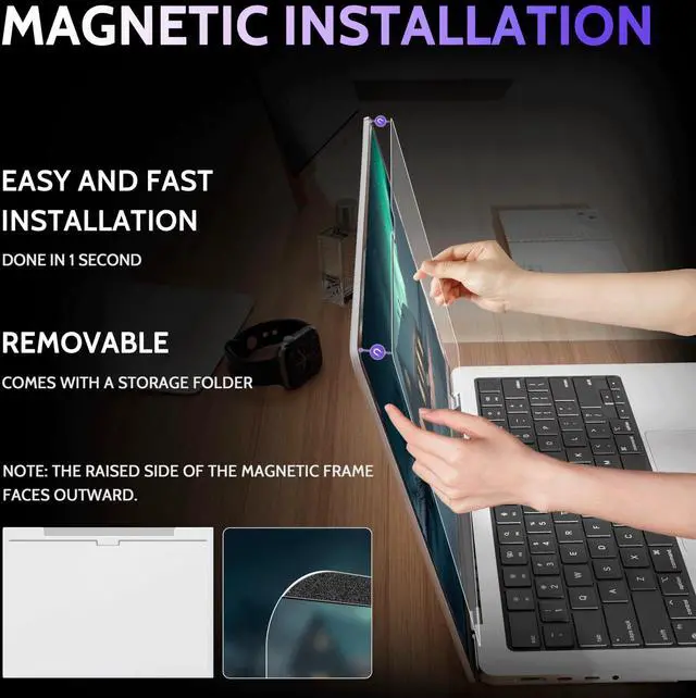 Alt view image 2 of 5 - Peslv Magnetic Anti Blue Light Screen Protector for MacBook Pro 14 Inch (2021-2024, M1, M2, M3, M4), Removable Glare Filter for 14.2" Mac Laptop Computer