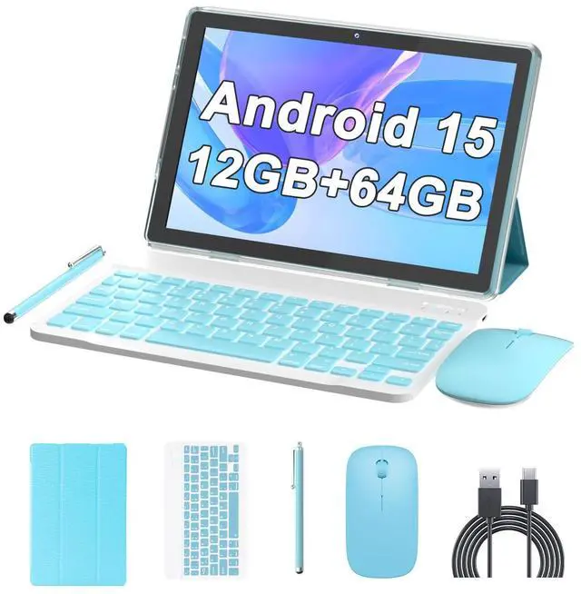 Main image of 10 Inch Tablet Android 15(NOT GO) Tablets 2 in 1 tablet With keyboard 12GB RAM+64GB ROM(Supports 1TB expansion) Tableta 2MP+8MP Camera 6000mAh Battery Mouse/Case/Stylus 5G Wifi-6 10.1" Android Tablets