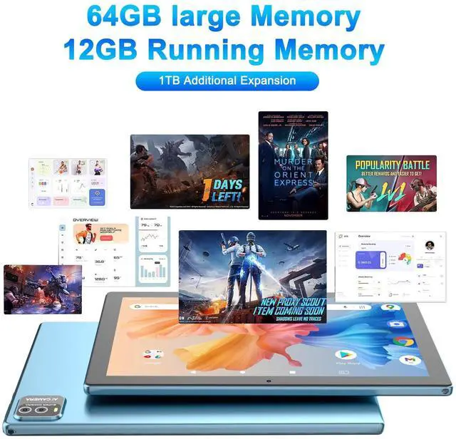 Alt view image 2 of 5 - 10 Inch Tablet Android 15(NOT GO) Tablets 2 in 1 tablet With keyboard 12GB RAM+64GB ROM(Supports 1TB expansion) Tableta 2MP+8MP Camera 6000mAh Battery Mouse/Case/Stylus 5G Wifi-6 10.1" Android Tablets