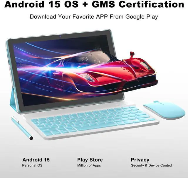 Alt view image 5 of 5 - 10 Inch Tablet Android 15(NOT GO) Tablets 2 in 1 tablet With keyboard 12GB RAM+64GB ROM(Supports 1TB expansion) Tableta 2MP+8MP Camera 6000mAh Battery Mouse/Case/Stylus 5G Wifi-6 10.1" Android Tablets