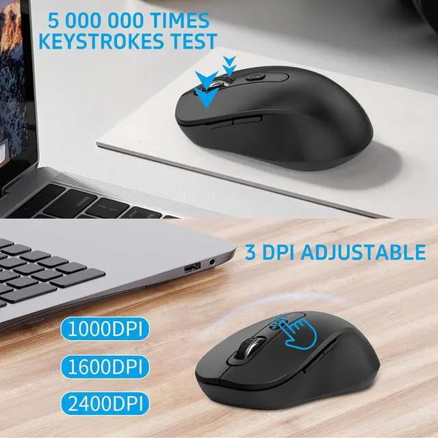 Alt view image 3 of 5 - Wireless Mouse and Keyboard Combo, Full-Size Computer Keyboard with Calculator Button, 2400 Dpi Ergonomic Mouse, Ultra-Thin Cordless USB Keyboard and Mouse Set for Laptop Windows Mac - Black