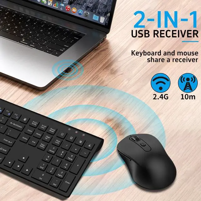Alt view image 2 of 5 - Wireless Mouse and Keyboard Combo, Full-Size Computer Keyboard with Calculator Button, 2400 Dpi Ergonomic Mouse, Ultra-Thin Cordless USB Keyboard and Mouse Set for Laptop Windows Mac - Black