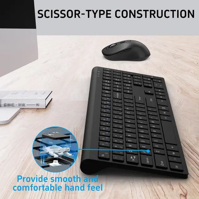 Alt view image 4 of 5 - Wireless Mouse and Keyboard Combo, Full-Size Computer Keyboard with Calculator Button, 2400 Dpi Ergonomic Mouse, Ultra-Thin Cordless USB Keyboard and Mouse Set for Laptop Windows Mac - Black