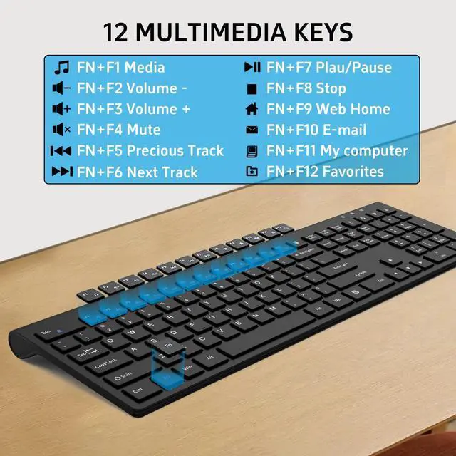 Alt view image 5 of 5 - Wireless Mouse and Keyboard Combo, Full-Size Computer Keyboard with Calculator Button, 2400 Dpi Ergonomic Mouse, Ultra-Thin Cordless USB Keyboard and Mouse Set for Laptop Windows Mac - Black
