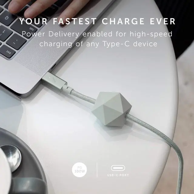 Alt view image 4 of 5 - Native Union Type-C Desk Cable  USB-C to USB-C 8ft Ultra-Strong Non-Slip Charging Cable with Anchor Weight Compatible with iPhone 16, MacBook Pro 14" M3, Air 13"/15", Surface Go 3 (Cosmos)