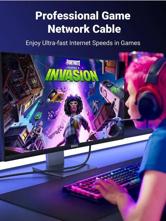 Alt view image 2 of 5 - UGREEN Ethernet Cable, Cat 8 Gaming Ethernet Cable with 40Gbps 2000MHz High-Speed, SF/FTP 26AWG Braided RJ45 Ethernet Cord, Support POE, Compatible with Xbox One Switch PS5 PS4 Modem Router, 10FT