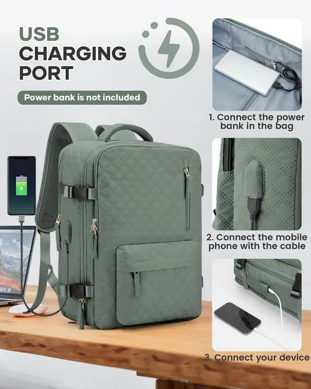 Alt view image 5 of 5 - Travel Vacuum Storage Backpack with Air Pump Vacuum Seal Compression Space Saver Bags Clothing Vacpack Airback 18x14x8 inches Travel Bag Carry on Personal item Laptop Work Backpacks Women DarkGreen