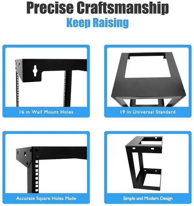 Alt view image 3 of 5 - Raising Electronics 12U Wall Mount Open Frame 19 Inch Server Equipment Rack 15 Inch Depth Black with 2 Shelves