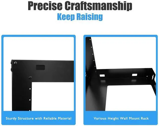Alt view image 4 of 5 - Raising Electronics 12U Wall Mount Open Frame 19 Inch Server Equipment Rack 15 Inch Depth Black with 2 Shelves
