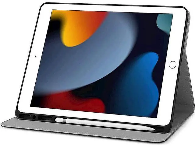 Alt view image 2 of 5 - SaharaCase Multi-Angle Case for Apple iPad 10.2" (9th Generation 2021) [Shockproof Bumper] Built in Pencil Holder Rugged Protection Hand Strap Antislip Leather Kickstand (Black)