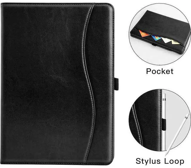 Alt view image 3 of 5 - SaharaCase Multi-Angle Case for Apple iPad 10.2" (9th Generation 2021) [Shockproof Bumper] Built in Pencil Holder Rugged Protection Hand Strap Antislip Leather Kickstand (Black)