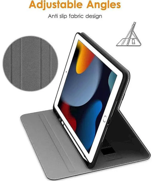 Alt view image 5 of 5 - SaharaCase Multi-Angle Case for Apple iPad 10.2" (9th Generation 2021) [Shockproof Bumper] Built in Pencil Holder Rugged Protection Hand Strap Antislip Leather Kickstand (Black)