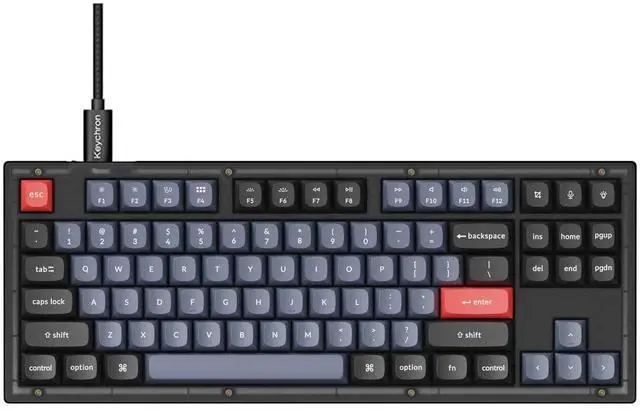 Main image of Keychron V3 TKL 80% Layout Custom Wired Mechanical Keyboard, 87 Keys RGB Backlight QMK/VIA Programmable Macro, Hot Swappable K Pro Red Switch PBT Keycaps for Mac Windows (Frosted Black Translucent)