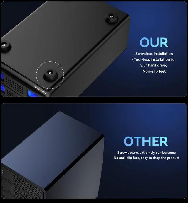 Alt view image 5 of 5 - CENMATE Aluminum Dual Bay Hard Drive RAID Enclosure with Cooling Fan for 2.5/3.5" SATA HDD/SSD with USB A/C 3.0, Tool-Free HDD Enclosure, 4 Modes(Support RAID 1/0/JBOD/NORMAL)