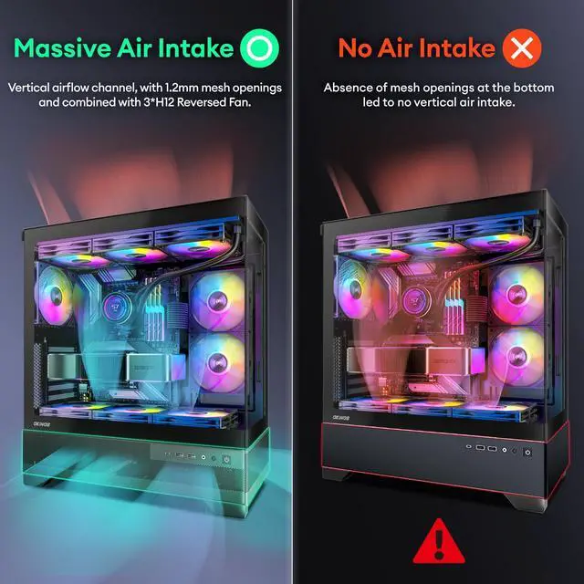Alt view image 2 of 5 - Okinos Aqua 7, Pre-Installed 6 × 120mm PWM ARGB Fan, ATX Mid Tower PC Case, Computer case with Panoramic View Tempered Glass Front & Side Panel, Type C Port, Gaming PC Case, Black