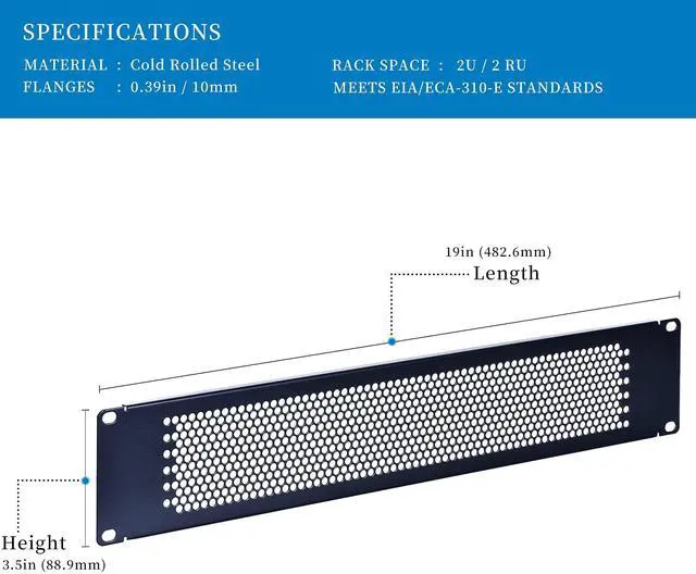 Alt view image 2 of 5 - RackPath 2U Blank Rack Mount Panel Spacer with Venting for 19in Server Rack Enclosure or Network Cabinet  2 Pack, Black
