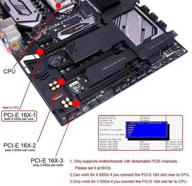 Alt view image 4 of 5 - Cablecc 4X NVME M.2 AHCI to PCIE Express 3.0 Gen3 X16 Raid Card VROC Raid0 Hyper Adapter