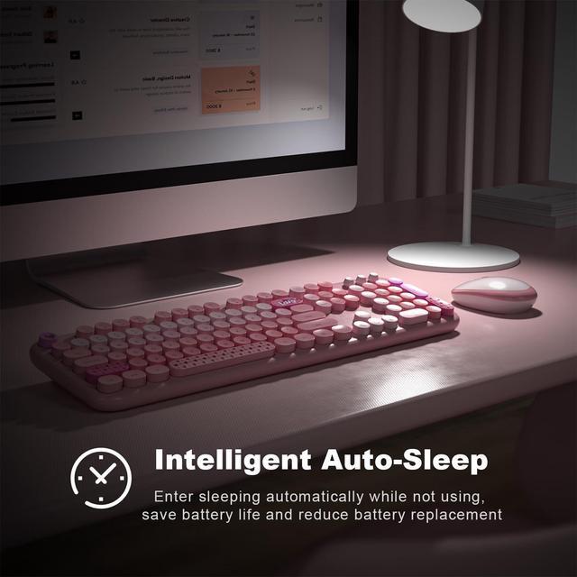 thumbnail image 2 of Retro Typewriter Wireless Keyboard & Mouse Combo - 2.4G Full Size Round Keycaps Set In Dark Blue 2 of 2