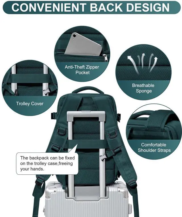 Alt view image 5 of 5 - Travel Backpack Women,Carry On Backpack Flight Approved 18x14x8 inches Bag Spirit Airlines Personal ltem,College Sports Hiking Rucksack Waterproof Outdoor Casual Daypack Laptop Blackpack,Peacock Blue