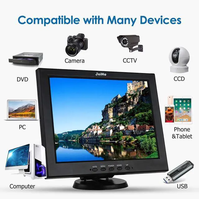 Alt view image 3 of 5 - JaiHo 12 Inch LCD Security CCTV Monitor, 800x600 4:3 Resolution Color TFT LCD Display Screen with VGA/HDMI/AV/BNC/MIC USB Ports for Surveillance Camera, STB and Other Video Equipment