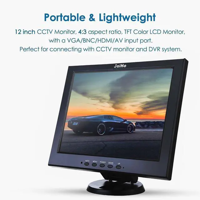 Alt view image 5 of 5 - JaiHo 12 Inch LCD Security CCTV Monitor, 800x600 4:3 Resolution Color TFT LCD Display Screen with VGA/HDMI/AV/BNC/MIC USB Ports for Surveillance Camera, STB and Other Video Equipment