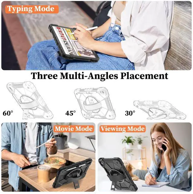 Alt view image 2 of 5 - Nitupai Case for iPad 10th Generation 10.9 Inch 2022 / iPad A16 Case 11 Inch 2025 with Screen Protector 10th Gen Cover for Kids Pencil Holder 360° Rotating Stand Shoulder Strap, Black Black