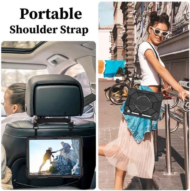 Alt view image 5 of 5 - Nitupai Case for iPad 10th Generation 10.9 Inch 2022 / iPad A16 Case 11 Inch 2025 with Screen Protector 10th Gen Cover for Kids Pencil Holder 360° Rotating Stand Shoulder Strap, Black Black