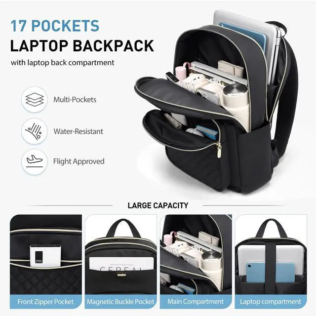 Alt view image 2 of 5 - VNINE Laptop Backpack for Women Fits 16 Inch Travel Computer Bag Ladies Stylish Travel Bags Womens Fashion Bag for Business Bags Casual Daypacks Black