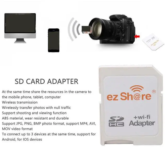 Alt view image 4 of 5 - TF Card to SD Card Adapter, Camera Memory Card Reader Adapter, WiFi SD Adapter for Camera Photos to Mobile Tablets Wirelessly,for JPG, PNG, BMP for MP4, AVI, MOV.